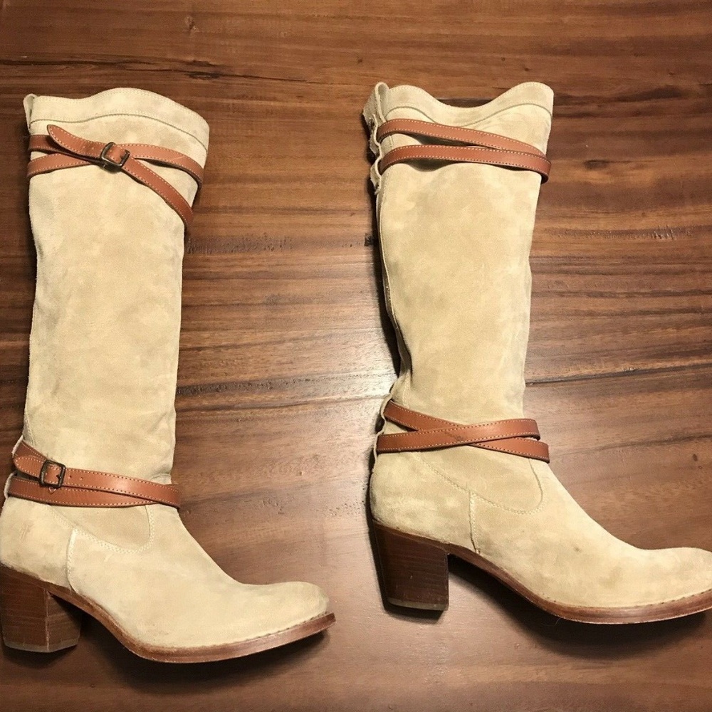Rare Frye anthro Suede Boots Strappy Gray - Picture 5 of 8